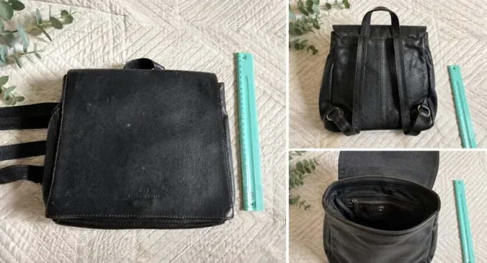 Mochila preta em couro legítimo