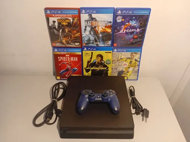 PS4 SLIM 1TB + 1 CONTROLE + 6 JOGOS ORIGINAIS