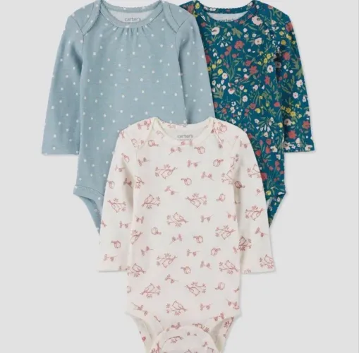 Kit com 3 body bebê CARTERS menina