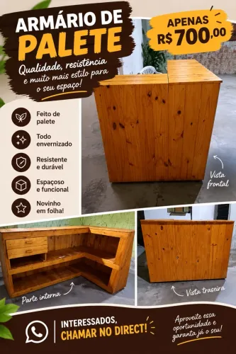 Armário em L, palete envernizado 
