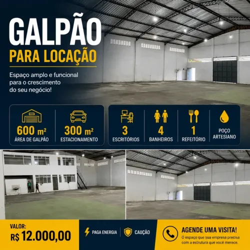 Galpão para aluguel possui 600 metros quadrados em Colônia Terra Nova - Manaus - AM