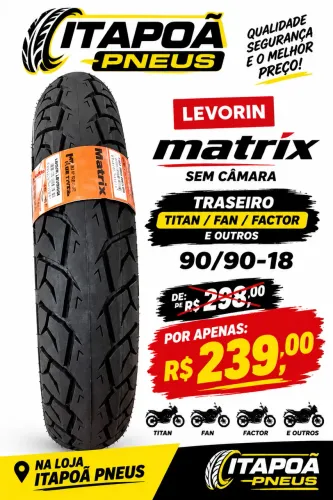Pneu traseiro 90/90-18 de titan Levorin matrix sem câmara 90/90-18