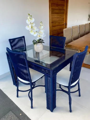 MESA PARIS EM FITA NAUTICA E 04 CADEIRAS CARIBE