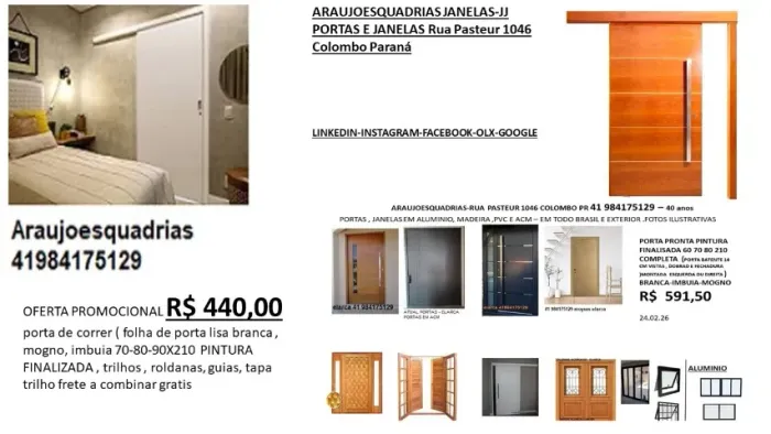 porta correr completa 70.80.90 pintura branca,mogno,imbuia finalizada incluso frete 440.00