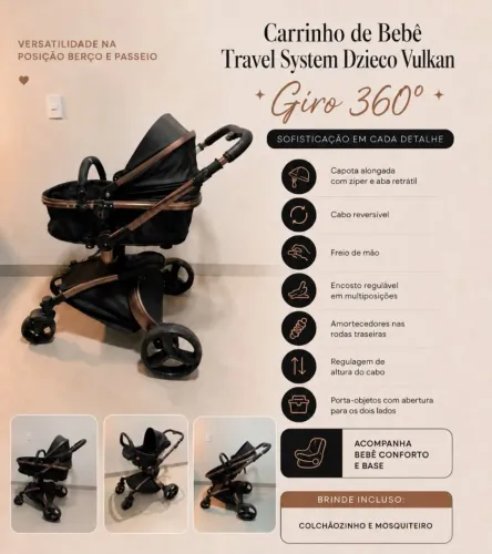 Carrinho de bebe travel system dzieco vulcanização 360