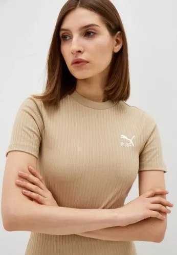 Puma Camiseta Feminina Clássica Canelada e Modelagem Slim