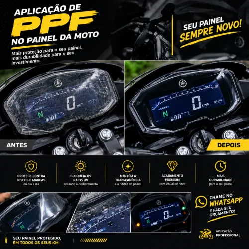 Aplicação de PPF no painel da moto