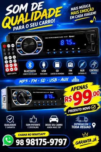Player automotivo bluetooth universal