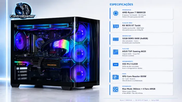 PC Gamer 2026 Novo - Ryzen 9800X3D, RX 9070XT 16GB, 32GB RAM DDR5 - Até 12x - Aceito troca