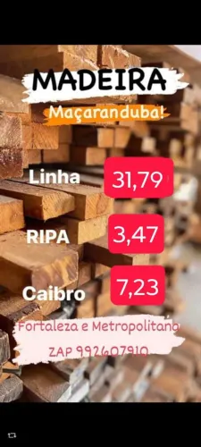 Massaranduba Caibros R$ 7,23 Linha 5 x 11 R$ 31,79 e Ripas R$ 3,47 Promoção