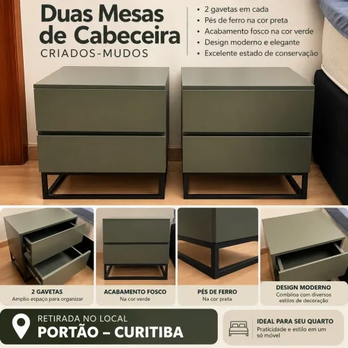 2 Criados-mudos,Mesas de Cabeceira Modernas - 2 Gavetas Cada