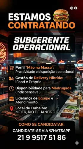 Sub gerente para Hamburgueria