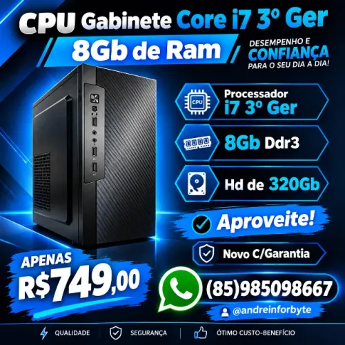 CPU Gabinete Core i7 3º Ger 8Gb de Ram