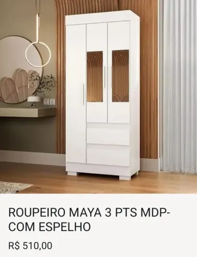 Guarda roupa Maya 3 portas com sem espelho 