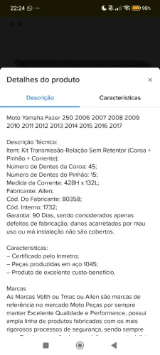 Kit tração fazer 250 YAMAHA sem retentor na caixa LACRADA POR 100 REAIS CADA