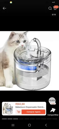 Bebedouro de gato com sensor de presença 