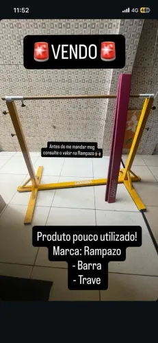 Kit de Ginástica Usado - Barrinha Portátil de Treino + Trave de Equilíbrio Dobrável