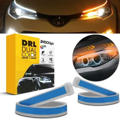 Fita Dual Color LED Drl para Farol - 45cm - Branca e Amarela - Tunning