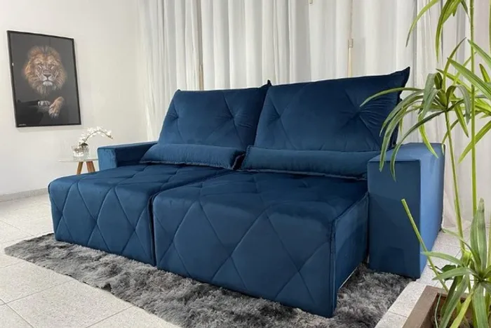 Sofá Retrátil Belize 2.90m Azul A16 Até 12x