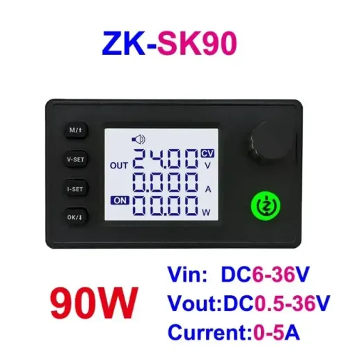 Módulo Conversor Laboratório, Regulador de Tensão, Ajustável, DC, CC, CV, 90W, 5A, 0,5-36V