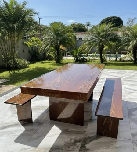 Mesa Lateral de Ardósia Marrom Café - Design Moderno e Resistente