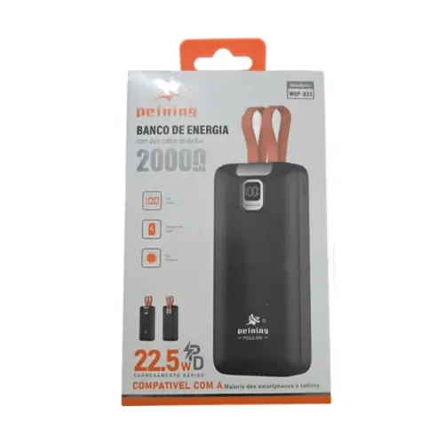 Carregador Portátil (Power Bank) 20000mAh Preto WUP-833 - Peining  cod: 4607