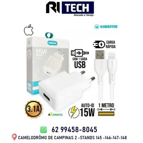 Kit Carregador Cabo Usb Lightning 15W 3.1A Compacto e Seguro 1 Ano de Garantia