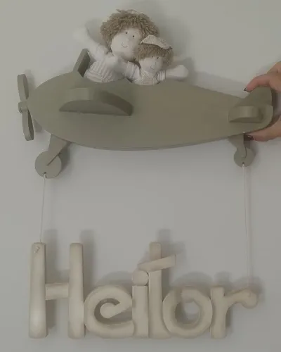 Quadro / porta maternidade Decorativo Avião com Nome Heitor 