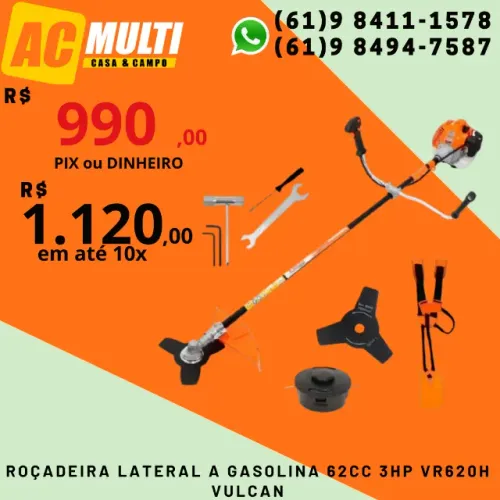 Roçadeira lateral a  Gasolina 62cc 3hp VR620h Vulcan