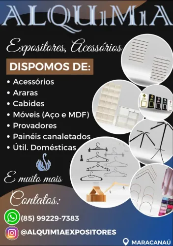 Araras, cabides, painéis, expositores em geral