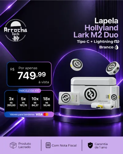 Lapela Hollyland Lark M2 Duo Branco - Lacrado