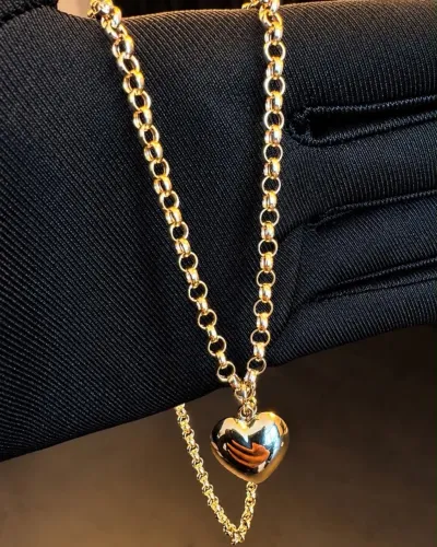 Colar Elo Português com Pingente Coração em Ouro 18k 750