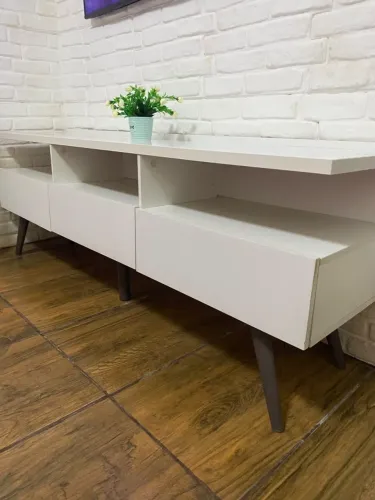 Rack para Sala Moderno Branco com Gavetas e Nichos