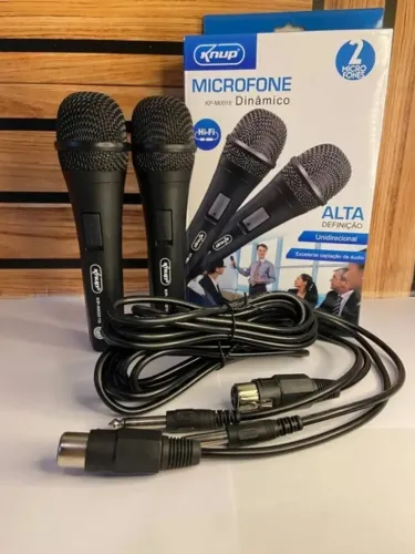 Par de Microfone Profissional Knup KP-M0015 Dinâmico Hi-Fi - Kit com 2 Unidades