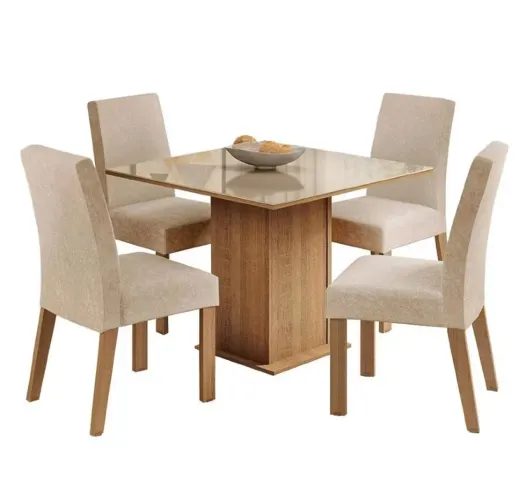 Conjunto Sala de Jantar Madesa Evelin (Mesa com Tampo de Vidro + 4 Cadeiras)