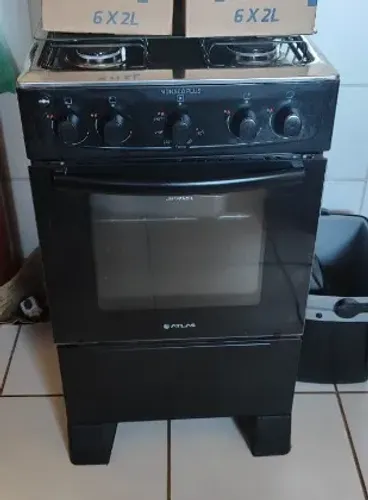 Fogão Usado Atlas 4 Bocas Mônaco Plus com Mesa de Inox e Acendimento Automático - Preto