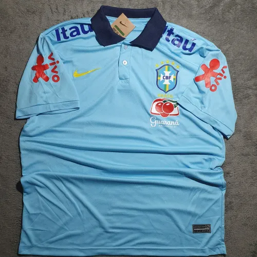 Camisa Brasil Azul de Gola Polo e Patrocínios