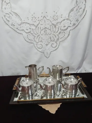 Antigo Jogo De Cafe Magna Prata E Bandeja Espelhada
