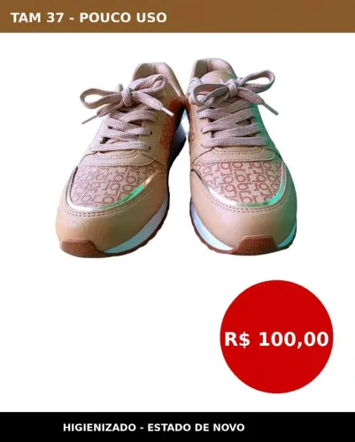 Tênis Feminino Nude Monograma - TAM 37 - Pouco Uso - Estado de Novo - Combina com Tudo