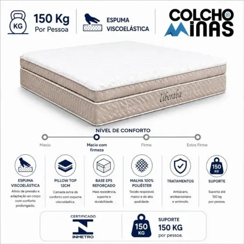 Colchão Queen Espuma Viscoelástica Uberaba ColchoMinas 158x198x30 cm | Suporta até 300kg