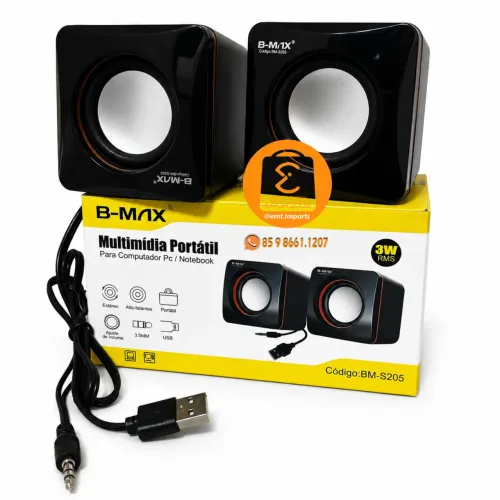 Caixa de Som Portátil Multimidia B-Max para PC, com fio USB / P2 3.5mm