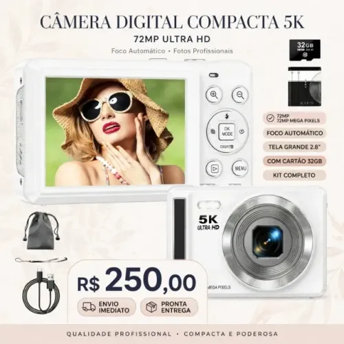 Câmera Digital Compacta Acrensly 5k Uhd 72mp Foco Automático