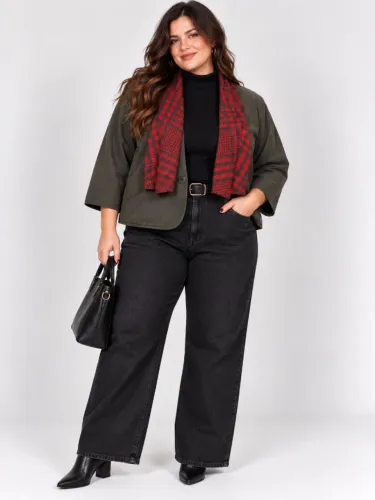 Casaco de inverno lã batida feminino marrom e vermelho vintage plus size - Ref. 2363