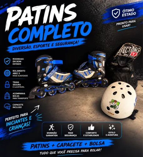 Patins ajustável + capacete + bolsa ( kit proteção ) 