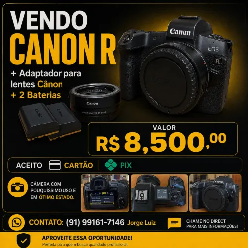 VENDO CÂMERA CANON R + ADAPTADOR DE LENTES EF-EOS R ORIGINAL.