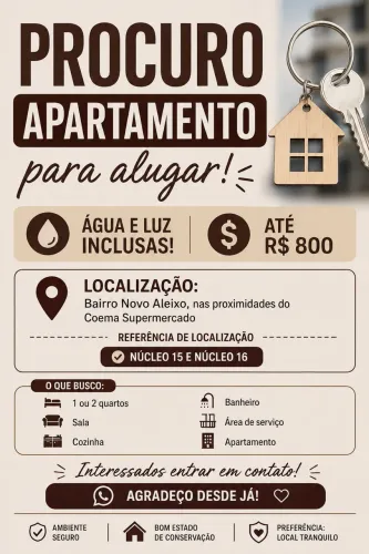 Busco apartamento nas redondezas do Novo Aleixo