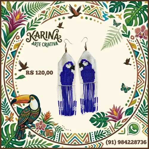 Brinco Artesanal de Miçanga Arara Azul