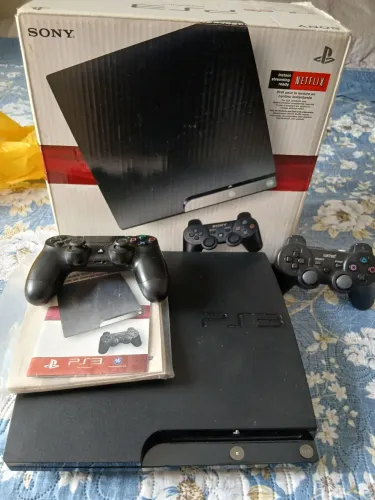 Ps3 original destravado um controle ps3 e um controle ps4 original, manual, caixa