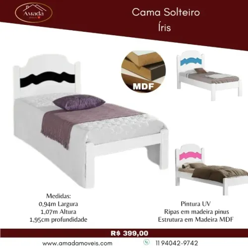 Cama solteiro iris, a pronta entrega