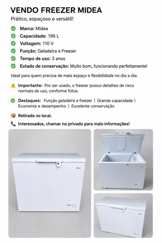 Freezer Midea (Não aceita parcelamento / Pagamento à Vista)